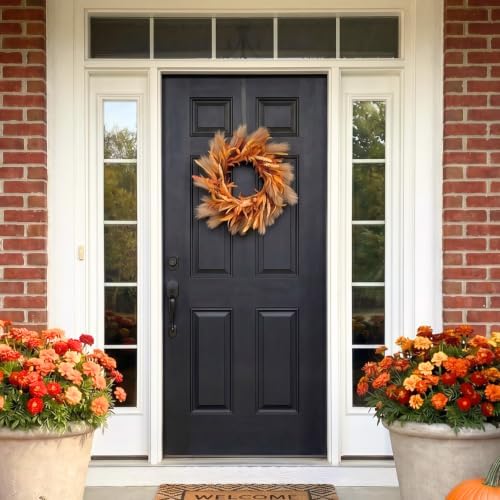 Perfnique Fall Wreath for Front Door, 18'' Autumn Wreath for Door Decor, Faux Pampas Wreath for Fall Decor, Boho Wall Decor, Farmhouse Pampas Grass Garland for Home Outdoor Thanksgiving Decoration - Image 2