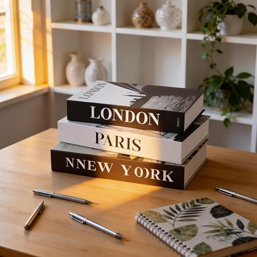 3 PCS Faux Decorative Books for Home Decor-Coffee Table Books Decor-Aesthetic Fake/Faux Books for Decoration,libros Decoration for Coffee Table, Shelf Accessories (3-Paris London Newyork kiss) - Image 2