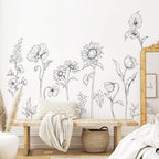 Large Black and White Flower Wall Decals, 3 Sheets Simple Modern Minimalist Sunflower Tulip Wall Stickers Floral Art Decor for Girls Bedroom Home Room Office Adult Gifts for Mom(11.8x35.4 in/Sheet) - Image 4