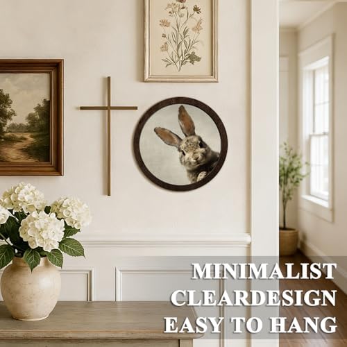 CFFJLHN Vintage Easter Bunny Wall Art Decor, Neutral Farmhouse Spring Cottage Easter Rabbit Bunny Round Hanging Wall Decor for Home Bedroom Living Room, 10x10 Inch - Image 5