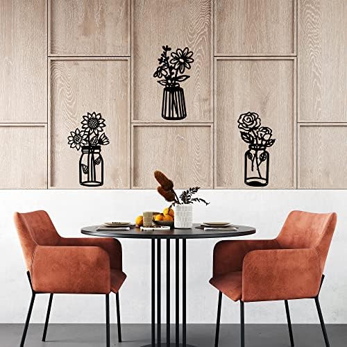 qzmaikoo 3 Pieces Sunflower Roses Daisy Black Metal Flowers Wall Decor Metal Vase Wall Art Metal Wall Sculptures Hanging for Indoor Kitchen Bathroom Bedroom living room,14.56x7.87 inches - Image 5