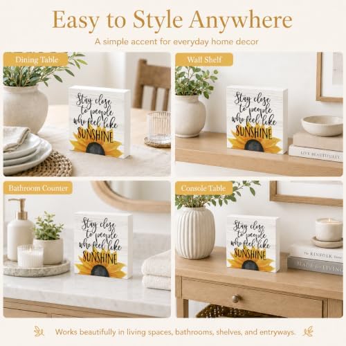 Farmhouse Sunshine Sunflower Wooden Box Sign Rustic Country Sunflower Box Sign Wood Sign Decor Summer Square Wood Sign Home Desk Tabletop Shelf Decor 5 x 5 - Image 5
