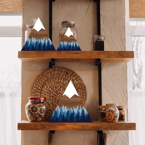 3 Pcs Mountain Shelf Decor Mountain Wooden Wall Decor Forest Art, Blue - Image 6