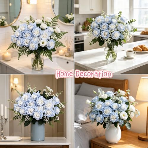 Kimura's Cabin 12pcs Real Touch Roses Artificial Flowers Lifelike Rose,Blue - Image 4