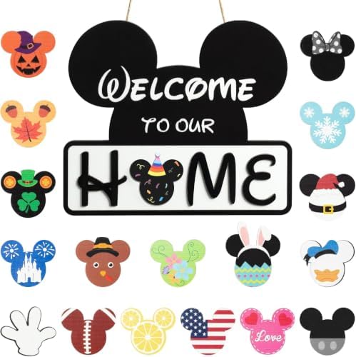 SUPYFD 19Pcs Cute Mouse Interchangeable Seasonal Welcome Door Sign for Front Door Decor, Welcome to Our Home Sign with Interchangeable Holiday Pieces for Farmhouse/Wall/Porch Decor and Housewarming by SUPYFD
