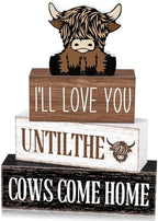 Marsui 4 Pcs Highland Cow Table Decor Rustic Cow Wooden Signs Gifts by Marsui