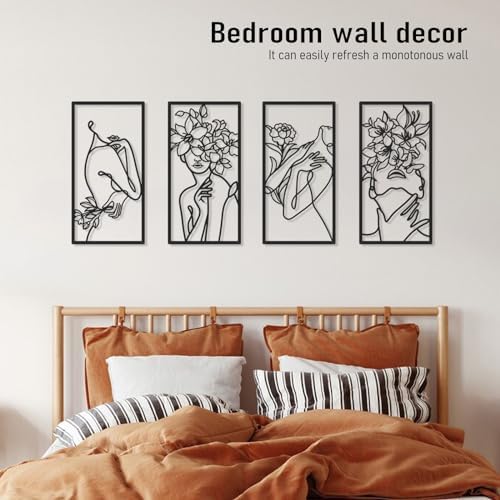 Bakovity Black Metal Wall Art, Abstract Minimalist Floral Woman Wall Decor - Image 3