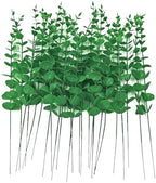 ABAJI 24 PCS Eucalyptus Stems Plastic Vivid Leaf Decorations Artificial Leaves Fake Faux Greenery Plant for Home Office House Table Desk Decor Wedding or Party Vase Forever Live by ABAJI
