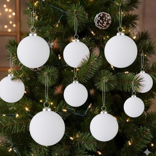 46Pcs Velvet Christmas Ball Ornaments Set - Flocked Shatterproof Christmas Tree Decorations Classic Hanging Ornaments with Rope for Xmas Wreath Holiday Home Decor (Multi-Size, White) - Image 5