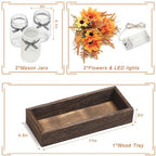 Fall Mason Jar Centerpiece for Table with LED Lights & Artificial Flowers - Image 4
