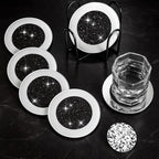 Jetec 6 Pcs Mirrored Glass Coasters with Holder, Bling, Black, 4 Inch by Jetec