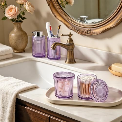 4pcs Purple Glass Bathroom Accessories Set - Image 2