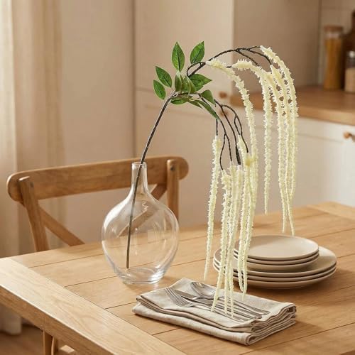 2Pcs Amaranthus Artificial Flower, 43" Faux Hanging Amaranthus Silk Cascading Floral Stems for Wedding Bouquet, Home Vase Decor, Bendable Stems Fake Hanging Plants (Beige) - Image 2