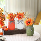 Fall Mason Jar Centerpiece for Table with Artificial Flowers - Image 4