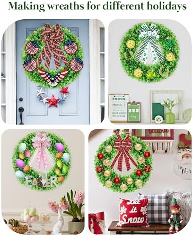 DDHS 23 Inch Large Boxwood Wreath for Front Door, Round Artificial Spring Summer Greenery Wreath with Hello Sign & Sash, Green Wreaths for Farmhouse Wedding Year Round Indoor Outdoor Home Decor - Image 6