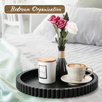 Handmade 12in Decorative Tray for Coffee Table Tray Decor, Black Wooden Decorative Round Tray for Kitchen, Living Room, Home Decor - Image 4