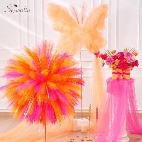 Serwalin 60PCS 17.7" Hot Pink＆Orange＆Yellow Pampas Grass Decor for Home - Image 2