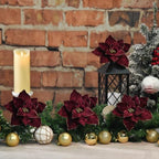10 Pcs 9.4" Velvet Poinsettia Picks Glitter Artificial Christmas Flower Stems for Xmas Tree Wreath Garland Winter New Year Home Decoration, Burgundy - Image 4