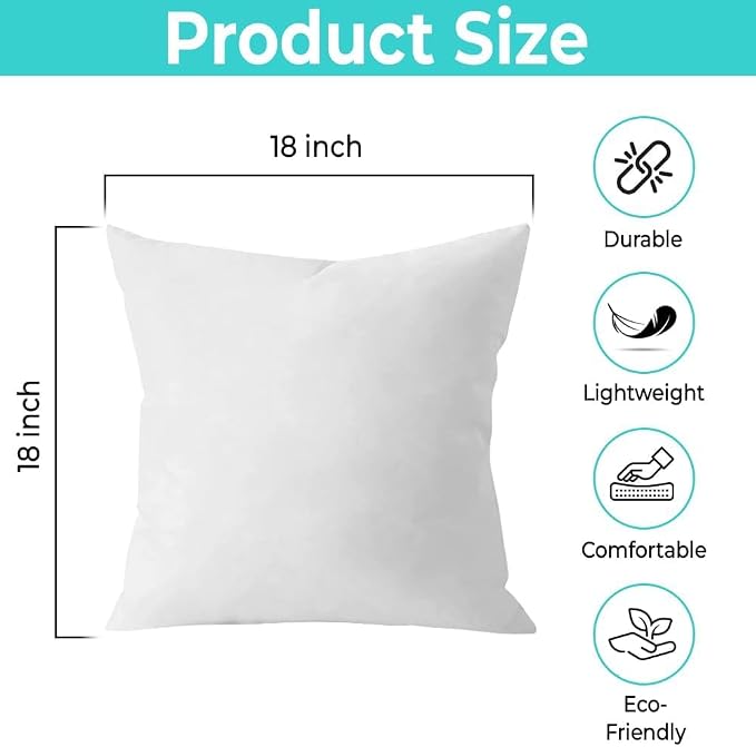 QUBA LINEN Throw Pillow Inserts, 18x18 Inches - Image 2
