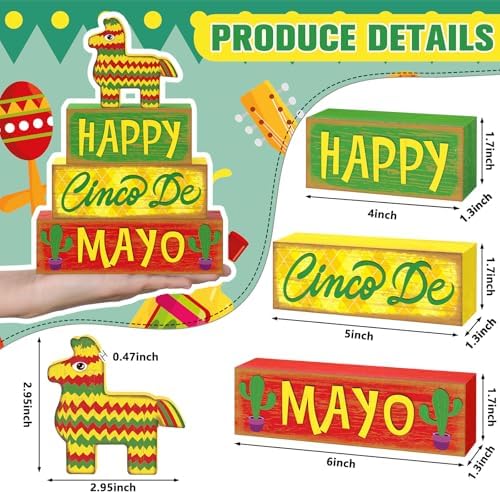 Marsui 4 Pcs Cinco De Mayo Decorations Wooden Mexican Table Signs - Image 3
