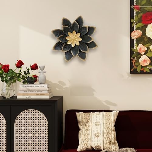 LIFFY 9.2“ Black and Gold Metal Flower Wall Art, Modern Rustic Floral Decor for Indoor Living Room Bedroom Office Outdoor Garden Patio Yard - Image 2
