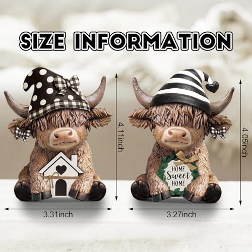 Wesiti 2 Pcs Highland Cow Figurines Resin Farmhouse Decor Home Sweet - Image 3