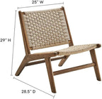 Modway Saoirse Woven Rope Wood Accent Lounge Chair in Walnut Natural - Image 3