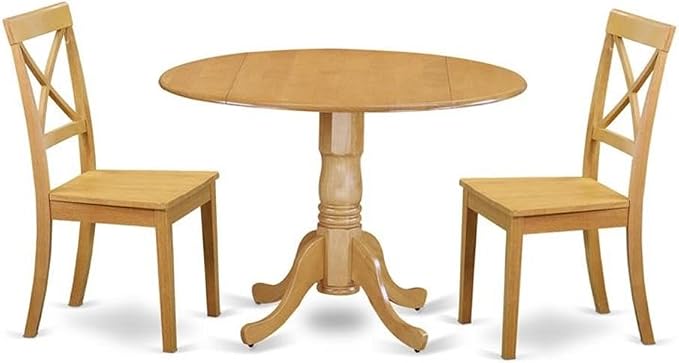 East West Furniture DLBO3-OAK-W 3 Piece Dining Set Contains a Round Dining Room by EastWestFurniture