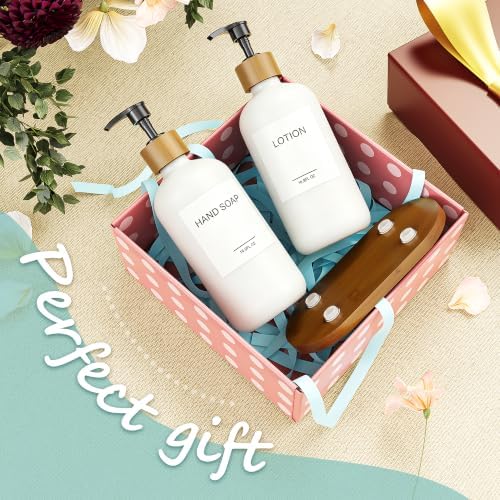 MASADI White Soap Dispenser Set with Tray, Dish and Hand soap Lotion Dispenser Set with Wooden Pump for Kitchen and Bathroom Decor for Counter, Modern Vintage Liquid Soap Dispensers - Image 6