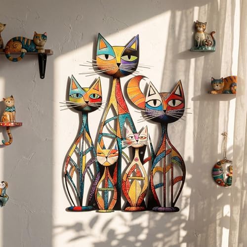 Wesiti Metal Cat Wall Art Decor Signs Colorful Mid Century 10.6x15.7 - Image 3