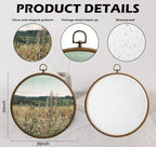 Wildflower Round Wall Art Decor, Floral Field Landscape Circular Wall Art, Vintage Round Boho Home Decoration, Circular Hanging Decor with Hooks for Living Room Bedroom Kitchen Office Decoration, 18 - Image 2