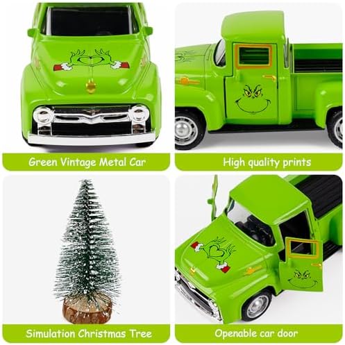 Christmas Green Truck Decor, Green Tree Truck Decorations for Home Indoor, Mini Cute Christmas Tree Tiered Tray Decor, Farmhouse Kitchen Tabletop Centerpiece Decorations - Image 4