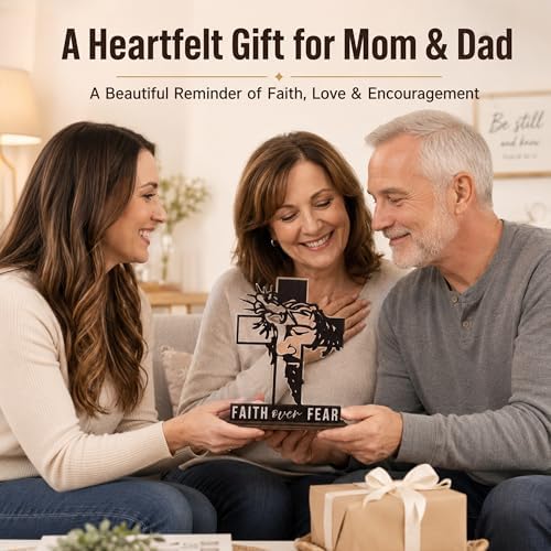 Christian Gifts for Men & Women, Faith Over Fear Wooden Cross Plaque Decor - Image 5