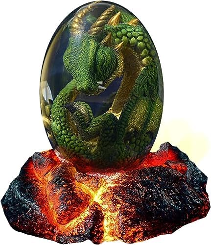 ACOCOFE Lava Dragon Egg, Crystal Dragon Egg with Luminous Base, Handmade Resin Ornaments - Gift for Christmas, Birthdays, Graduation, Holidays, Back to School (Green with Base) by ACOCOFE