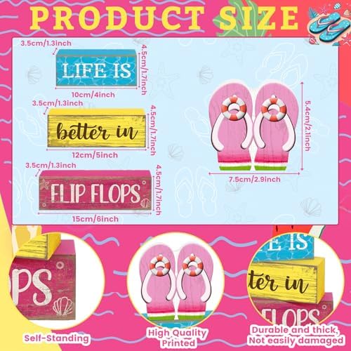 Yuntau 4 Pcs Summer Flip Flop Decor Wooden Beach Table Centerpiece Sign - Image 5
