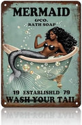 Funny Mermaid Company Bath Soap Metal Signs Wash Your Tail Sign Vintage Tin Sign Wall Decor Retro Tin Signs for Room Living Room Bathroom Toilet Hotel 12x16 Inch by KIYOYOHomeIsOurHappyPlace