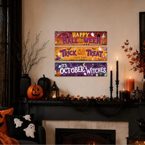 Funny Halloween Sign, 3 Pcs Pumpkin Hanging Signs, Rustic Wood Wall Decor - Image 6
