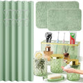 Green Bathroom Accessories Set - 20PCS Glass Bathroom Set with Shower Curtain and Rugs, Soap Dispenser, Soap Dish, Cup, Qtip Jar, Toothbrush Holder, Stylish & Functional Bath Decor for Home, Apartment by BSSN