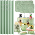 Green Bathroom Accessories Set - 20PCS Glass Bathroom Set with Shower Curtain and Rugs, Soap Dispenser, Soap Dish, Cup, Qtip Jar, Toothbrush Holder, Stylish & Functional Bath Decor for Home, Apartment by BSSN