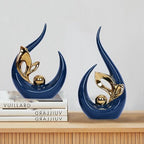2 PCS Navy Blue Gold Home Decor Accent Ceramic Statue Abstract Sculpture Centerpieces Mid Century Modern Decor for Tables Coffee Table top Decorations for Living Room Desktop Shelf Dining Room Kitchen - Image 3