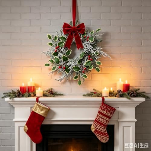 6 Pack Mini Christmas Hanging Wreaths Small Artificial Frosted Pine Cedar Wreaths with Red Berries Variegated Holly Leaves Faux Snowy Evergreen Wreath for Cabinets Front Door Window Porch Xmas Holiday - Image 3