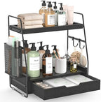 2-Tier Bathroom Counter Organizer with Drawer, Wood Counter Storage Shelf by Unknown