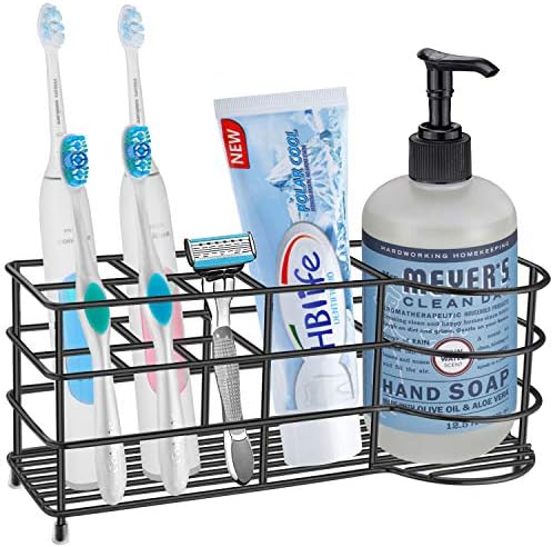 HBlife 7 Slots Toothbrush Holder, X-Large Stainless Steel Bathroom Decor, Black Electric Toothbrush Holder for Bathroom, Bathroom Counter Organizer for Small Spaces by HBlife