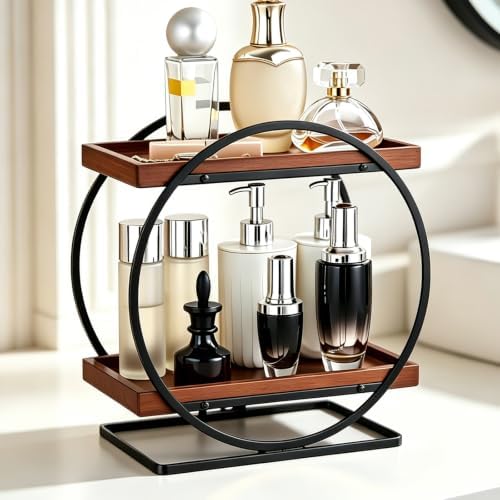 2-Tier Bathroom Counter Organizer, Wooden Perfume Organizer Dresser by YIWANFW