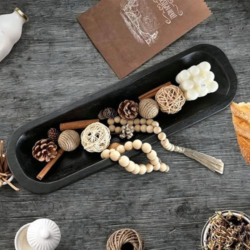 Wooden Dough Bowls Decorative，Rustic Bread Long Bowls Decor Wood Tray, Hand Carved For Table Centerpiece Decor, Home Decor (20 * 6 * 2 inch Black) - Image 5