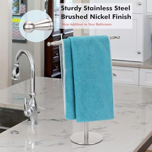 Hand Towel Holder Stand for Bathroom Vanity Countertop Stainless Steel T-Shape Free Standing Towel Rack Stand Towel Bar for Bathroom Kitchen (Brushed Nickel) - Image 3
