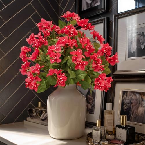 Bougainvillea Artificial Faux Bougainvillea Outdoor 4 Pack Fake Bougainvillea Hanging Flowers Artificial Bougainvillea for Indoor Home Porch Garden Decor Spring Flowers No Vases(Red) - Image 6