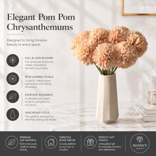 Mandy's 12pcs Artificial Champagne Ball Chrysanthemum Flowers - Image 2