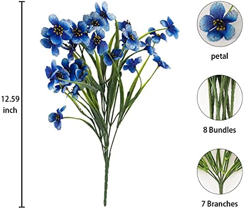 Outdoor Artificial Fake Flowers,24 Bundles UV Resistant Faux Outdoor Plastic Flower Plants for Outside Indoor Decorations(Blue) - Image 2