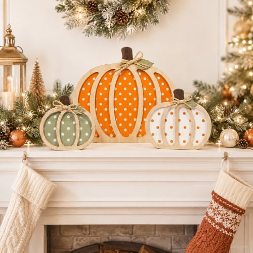 Fall Decorations for Home, Wooden Polka Dot Pumpkin Fall Decor - Image 5